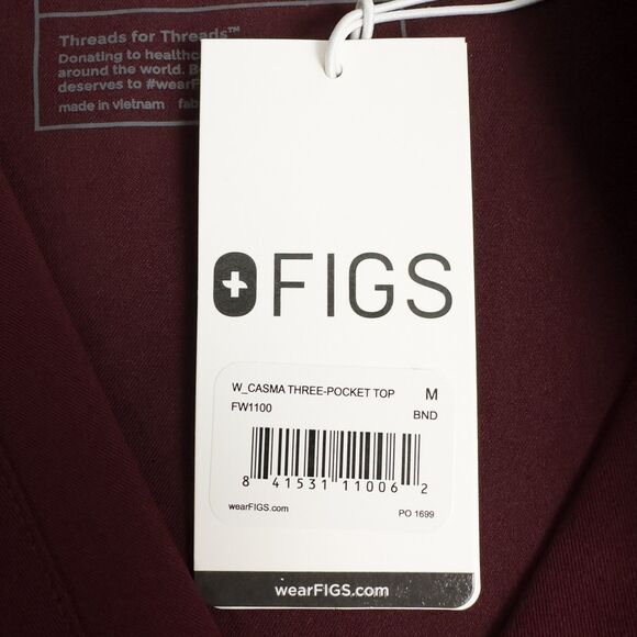 Figs Technical Collection Casma Three Pocket Scrub Top Womens Medium Burgundy - Picture 5 of 14